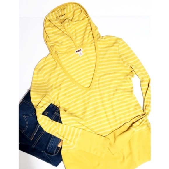 Tops - $5 mustered yellow striped long sleeve hoodie